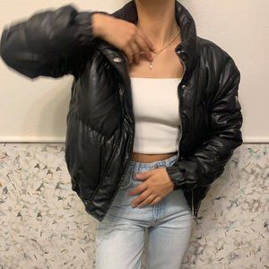 NEW GUESS faux leather puffer jacket SZ S